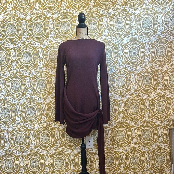 NWT MESHKI Liana Long Sleeve High Neck Open Back Knit Mini Dress in Plum size XL - Picture 6 of 13